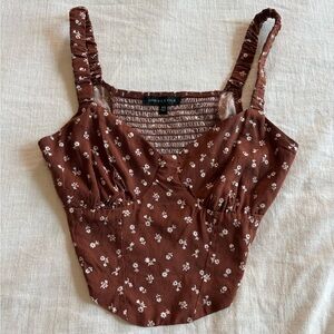 Pacsun Kendall & Kylie Smocked Brown Top with White Floral